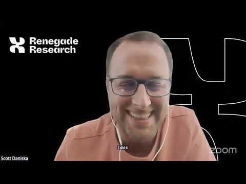 Scott Daniska smiling during a video call, presenting to the Renegade Research patients-to-researchers roundtable.