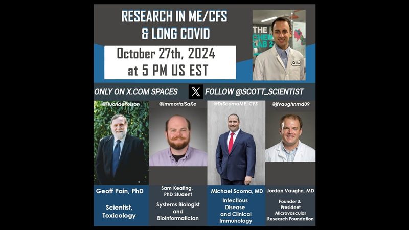 Promotional graphic for the Research in ME/CFS and Long COVID X Space, listing the panel of guests.